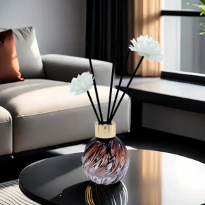 Reed Diffuser Bottle 100ml, Pineapple-Patterned Round Glass Bottle with Rattan and Foam Flowers, Beautiful Home Decoration, Fragrance Diffuser for Bedroom and Living Room (5 Popular Scents Available)